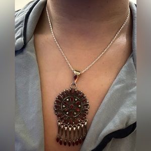 Sterling Silver 925 Necklace with red stones